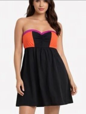Hurley Black A-Line mini dress with Purple and Coral bandeau style top size M